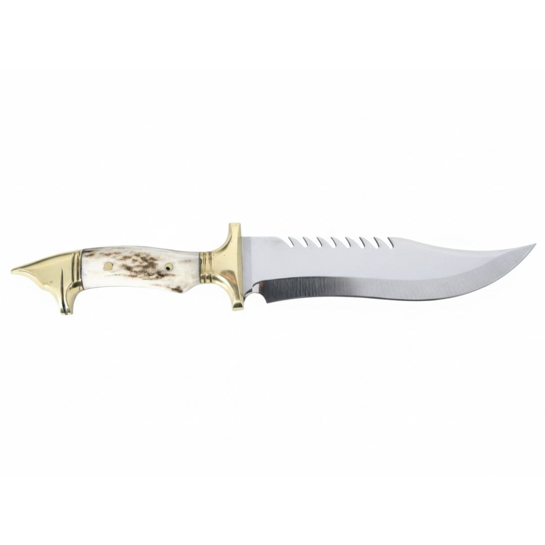 Handgeschmiedetes Outdoor-Messer mit echtem Hirschgeweihgriff und passender Lederscheide - hochwertiges Jagdmesser für Sammler und Jäger
