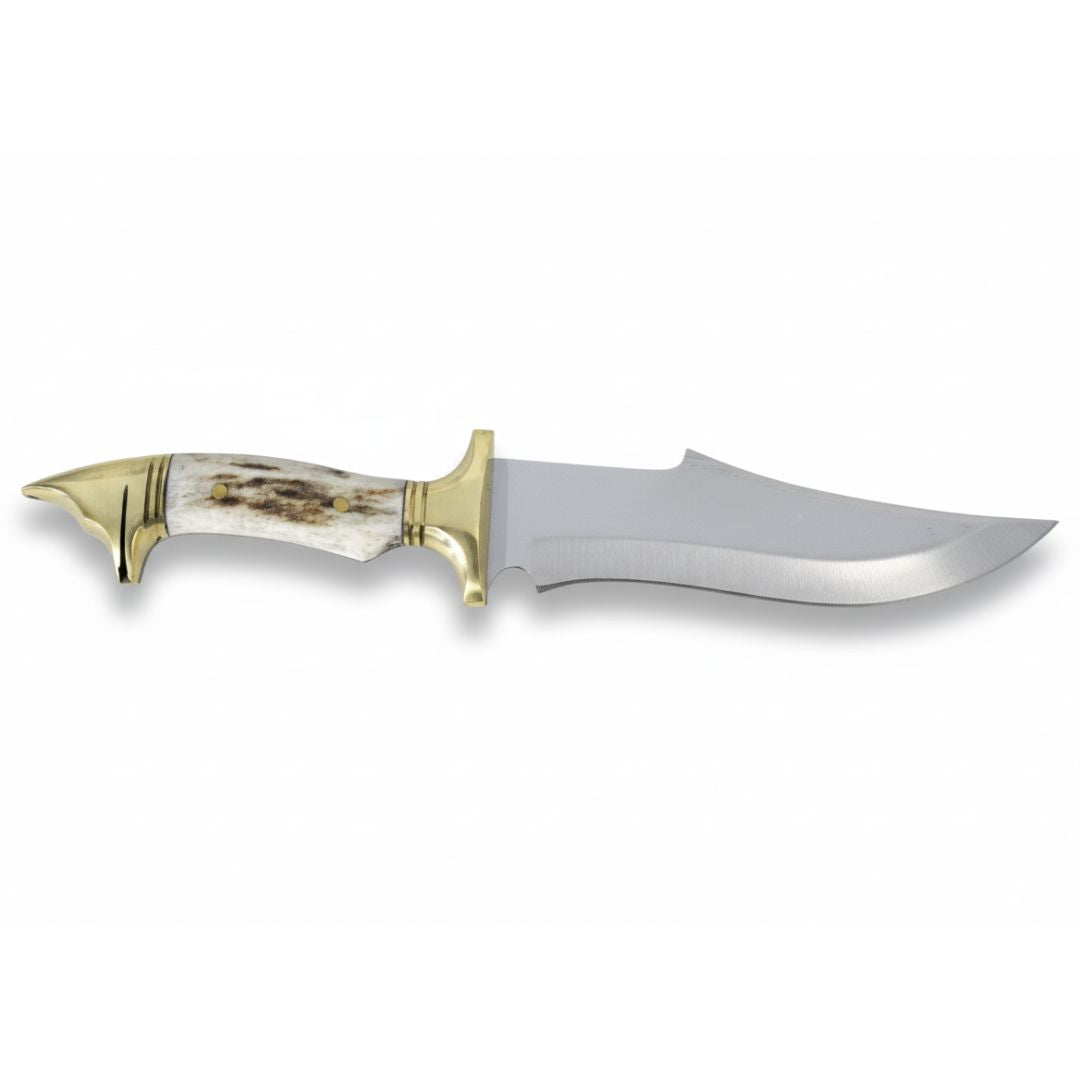 Handgeschmiedetes Outdoor-Messer mit echtem Hirschgeweihgriff und passender Lederscheide - hochwertiges Jagdmesser für Sammler und Jäger