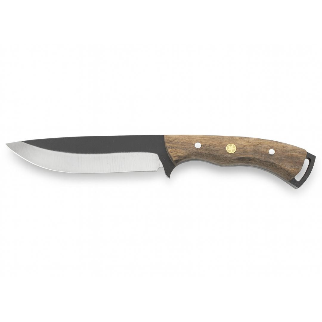 Handgeschmiedetes Outdoor-Messer mit echtem Walnussholzgriff und passender Lederscheide - hochwertiges Jagdmesser für Sammler und Jäger