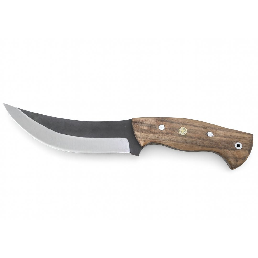 Handgeschmiedetes Outdoor-Messer mit echtem Walnussholzgriff und passender Lederscheide - hochwertiges Jagdmesser für Sammler und Jäger