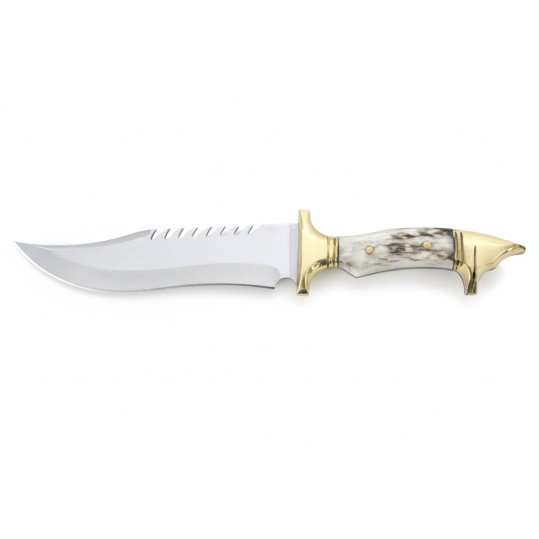 Handgeschmiedetes Outdoor-Messer mit echtem Hirschgeweihgriff und passender Lederscheide - hochwertiges Jagdmesser für Sammler und Jäger
