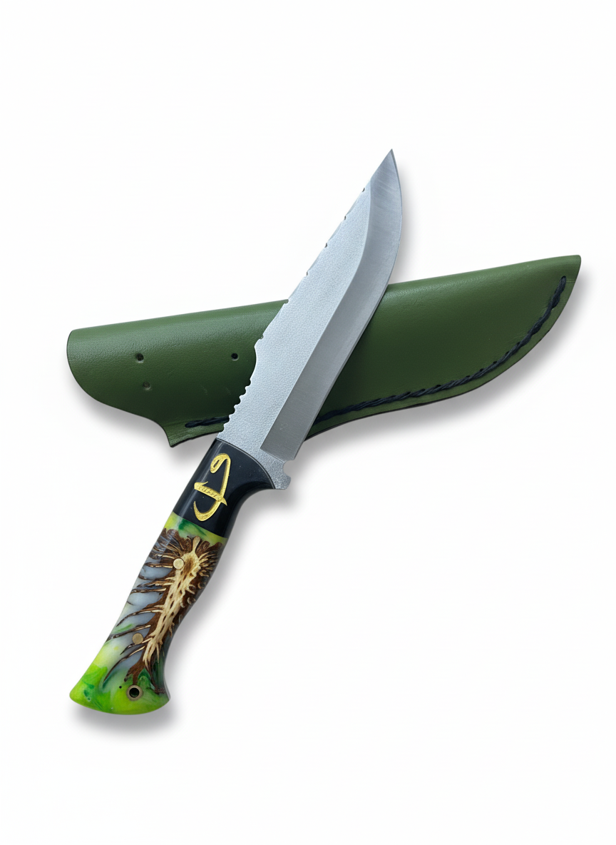 D2 Stahl Jagdmesser mit Lederscheide individuell graviertes Messer (Wh188)