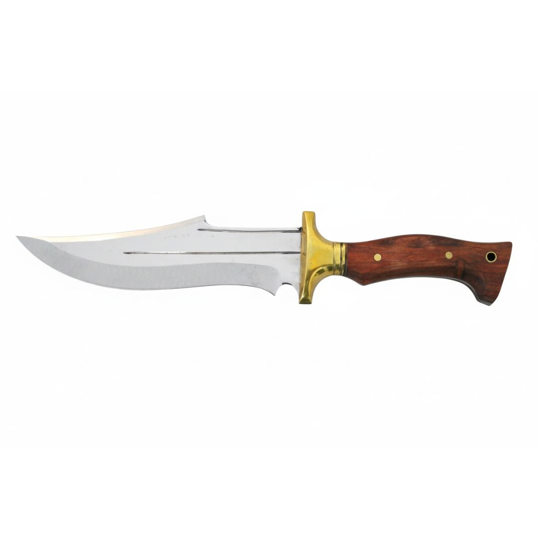 Handgeschmiedetes Outdoor-Messer mit echtem Walnussholzgriff und passender Lederscheide - hochwertiges Jagdmesser für Sammler und Jäger