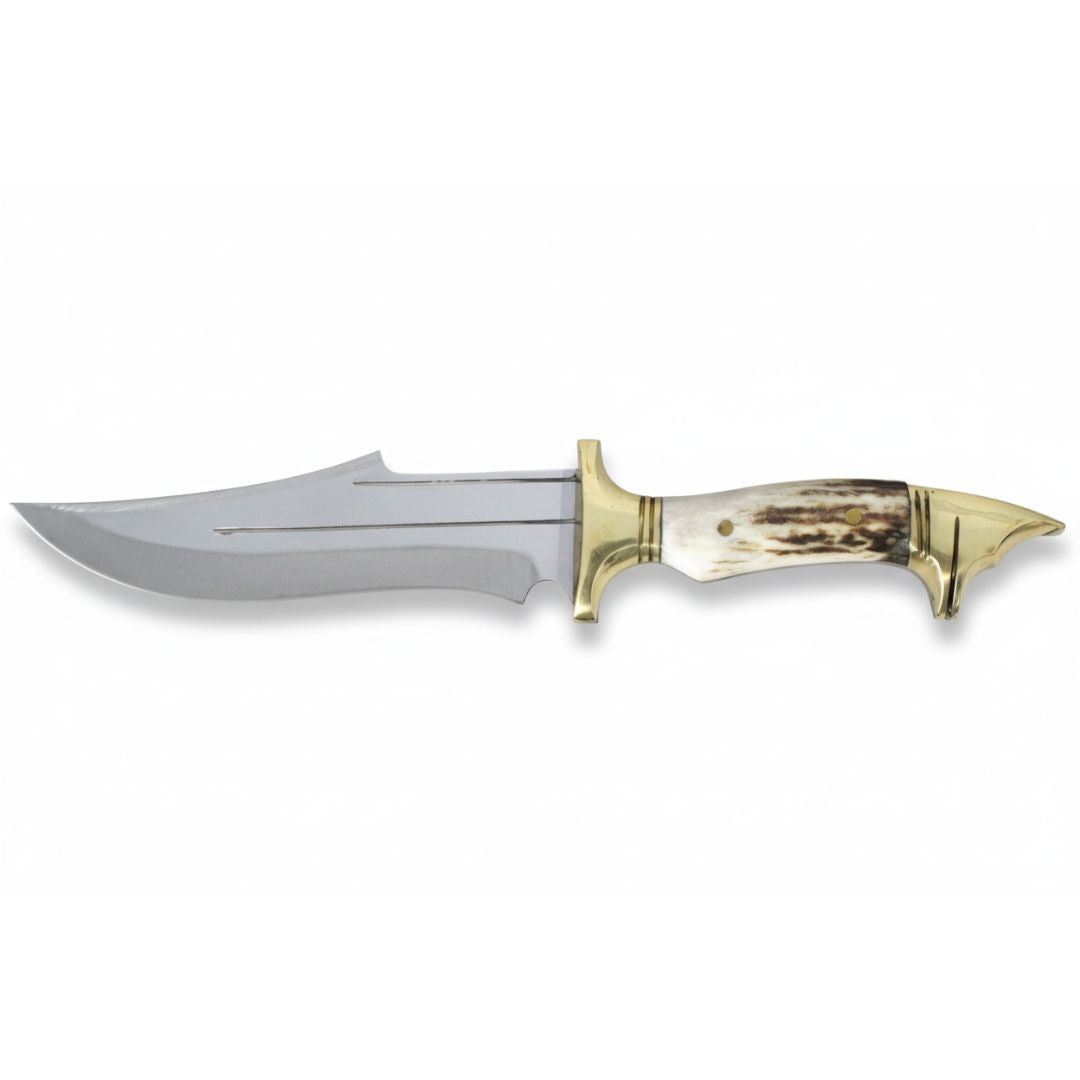 Handgeschmiedetes Outdoor-Messer mit echtem Hirschgeweihgriff und passender Lederscheide - hochwertiges Jagdmesser für Sammler und Jäger
