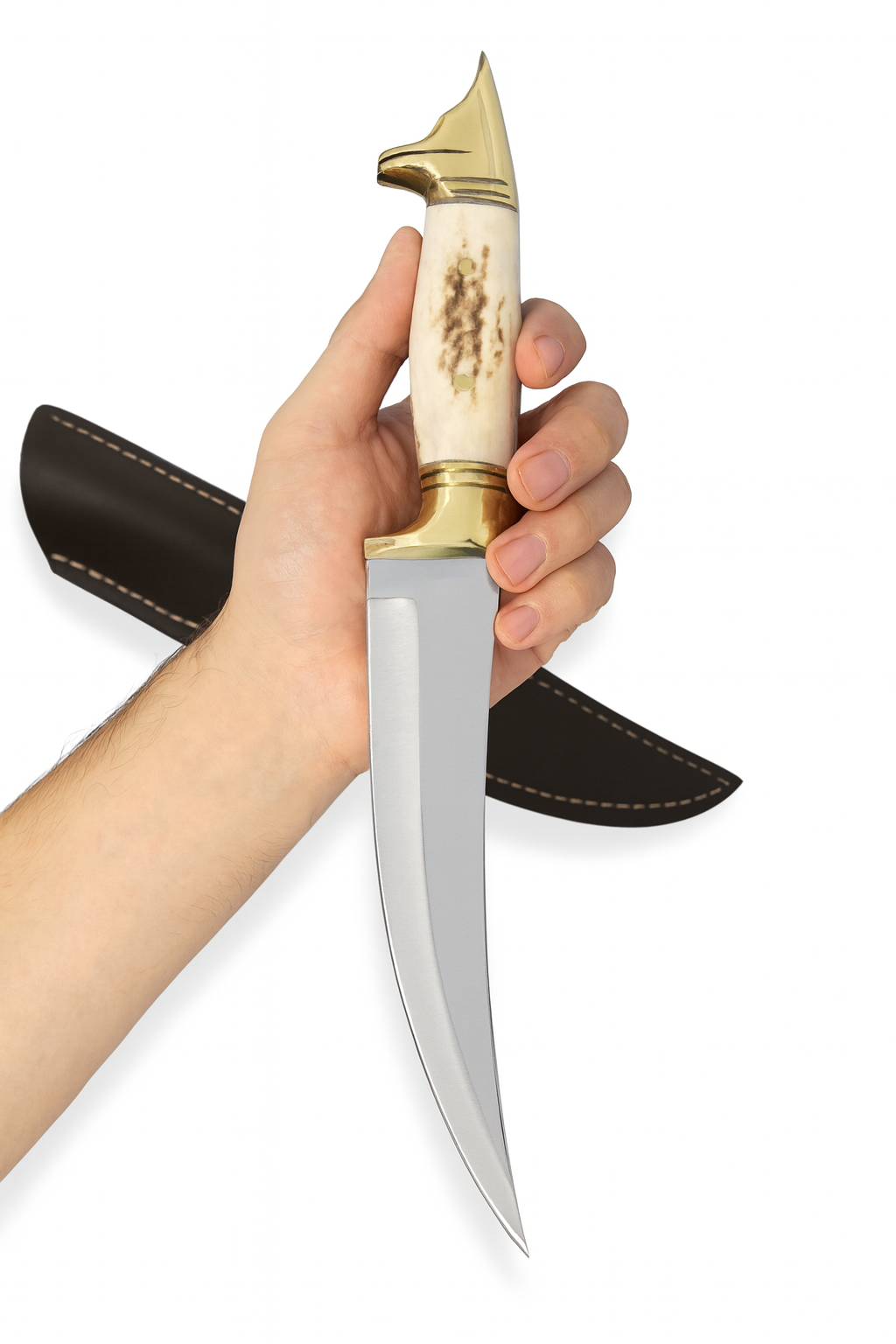 13 " Hirschgeweih Wolfskopf Jagdmesser Handgefertigt