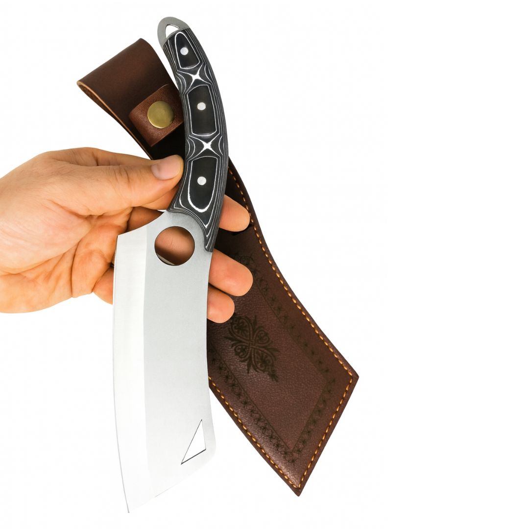 Handgeschmiedetes Outdoor-Messer mit echtem Werzalitgriff und passender Lederscheide - hochwertiges Jagdmesser für Sammler und Jäger