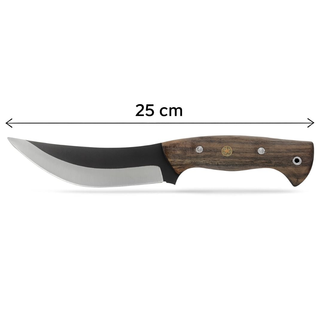 Handgeschmiedetes Outdoor-Messer mit echtem Walnussholzgriff und passender Lederscheide - hochwertiges Jagdmesser für Sammler und Jäger