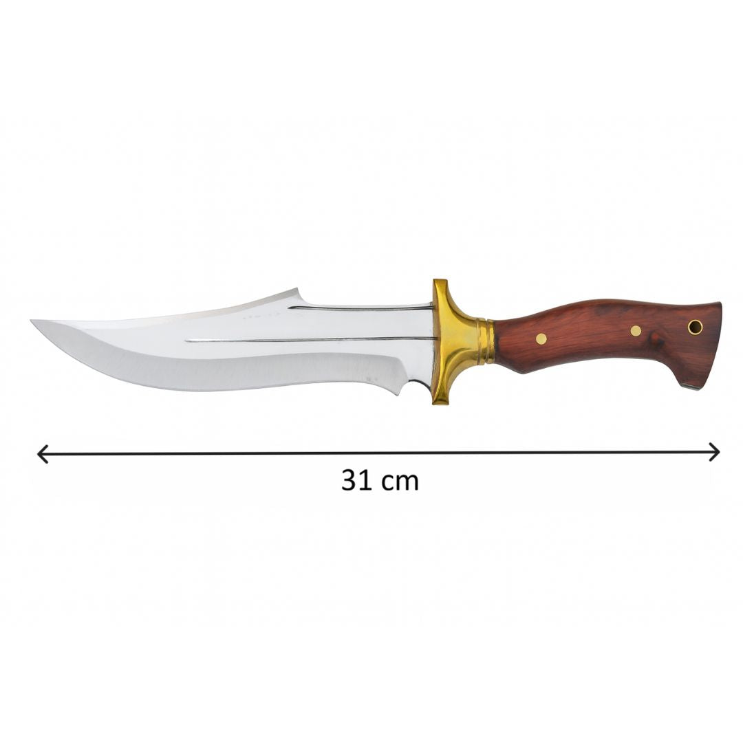 Handgeschmiedetes Outdoor-Messer mit echtem Walnussholzgriff und passender Lederscheide - hochwertiges Jagdmesser für Sammler und Jäger