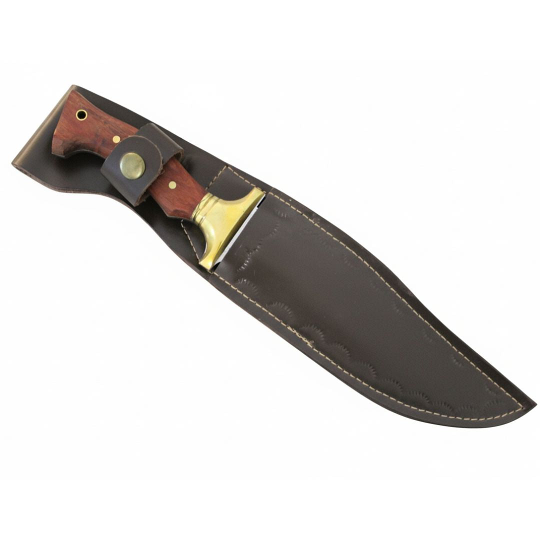 Handgeschmiedetes Outdoor-Messer mit echtem Walnussholzgriff und passender Lederscheide - hochwertiges Jagdmesser für Sammler und Jäger