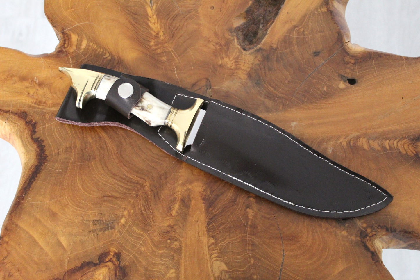 Handgefertigte Hirschgeweih Wolfkopf Messing Jagdmesser