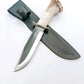 Handgemachtes Survival Jagdmesser mit Hirschgeweih Griff und Lederscheide