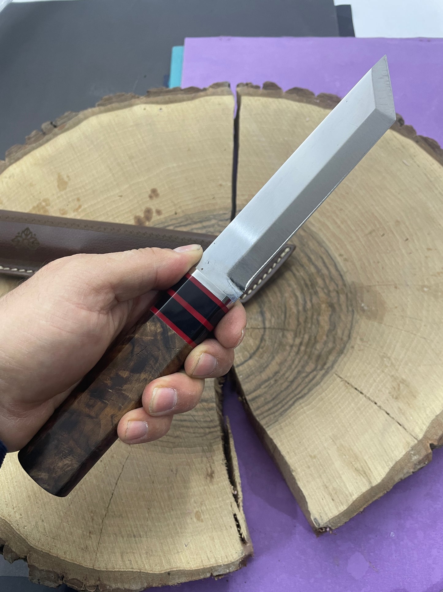 11" Handgemachtes Holzgriff Tanto Messer mit Scheide Personalisiert Premium-Qualität