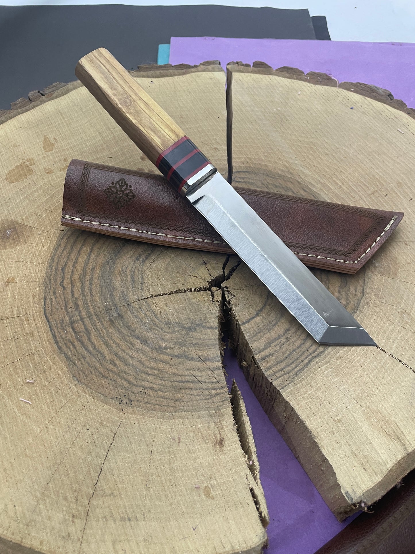 11" Handgemachtes Holzgriff Tanto Messer mit Scheide Personalisiert Premium-Qualität